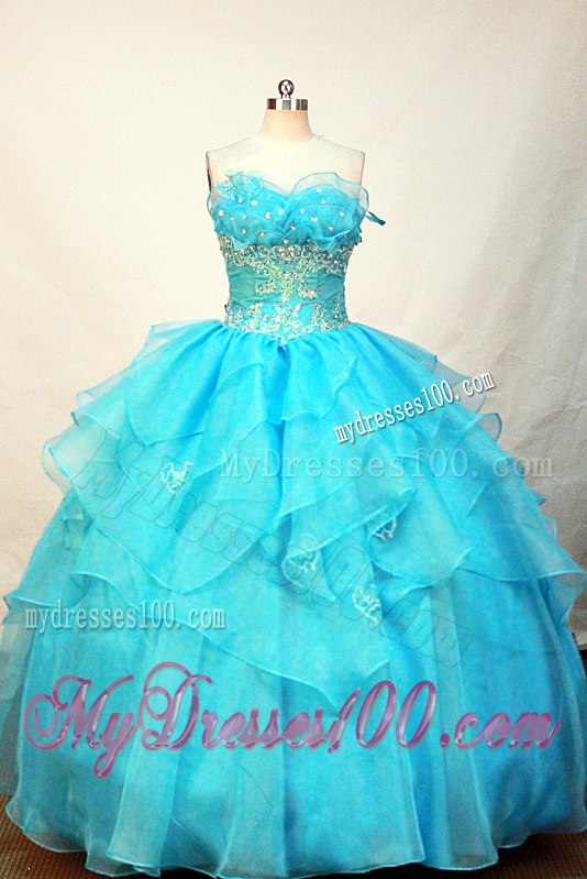 Romantic Hand Made Flower V-neck Quince Dresses with Appliques